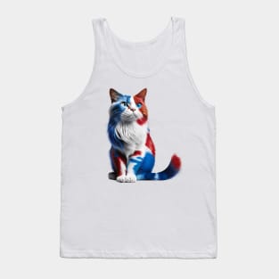 [AI Art] Red, blue and white fluffy Kitty Cat Tank Top